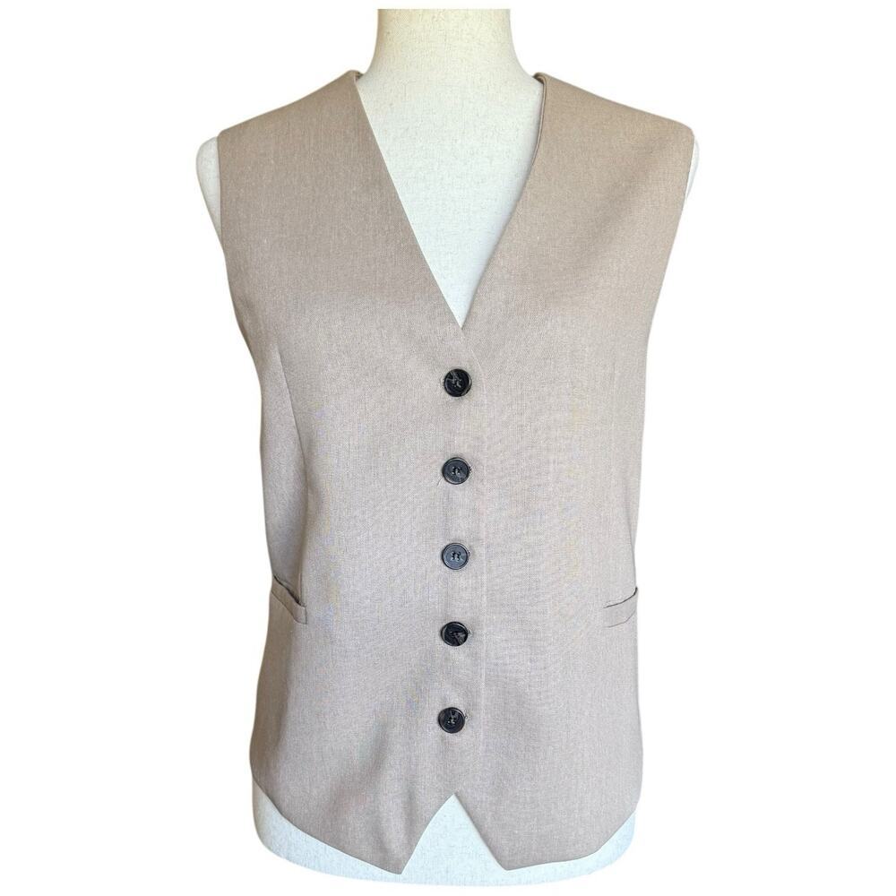 Women’s Suit Vest Waistcoat Classic Tan Beige Old Money Minimalist Sleeveless L